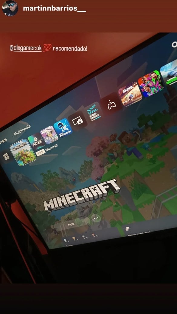Historia de Instagram de un cliente de DixGamer con Minecraft