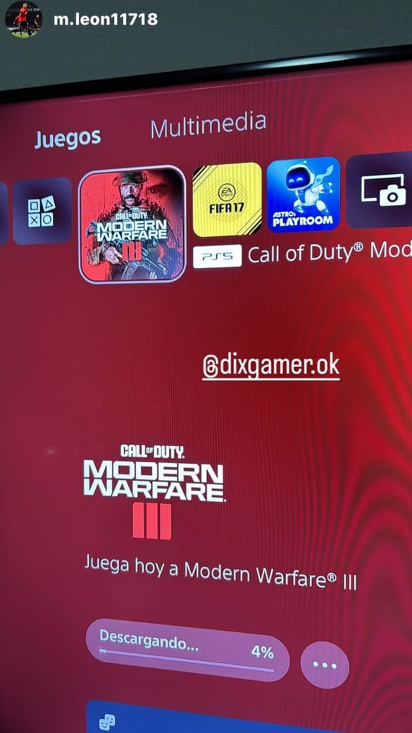 Historia de Instagram de un cliente de DixGamer con Call of Duty: Modern Warfare III