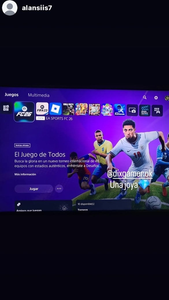 Historia de Instagram de un cliente de DixGamer con EA Sports FC 26